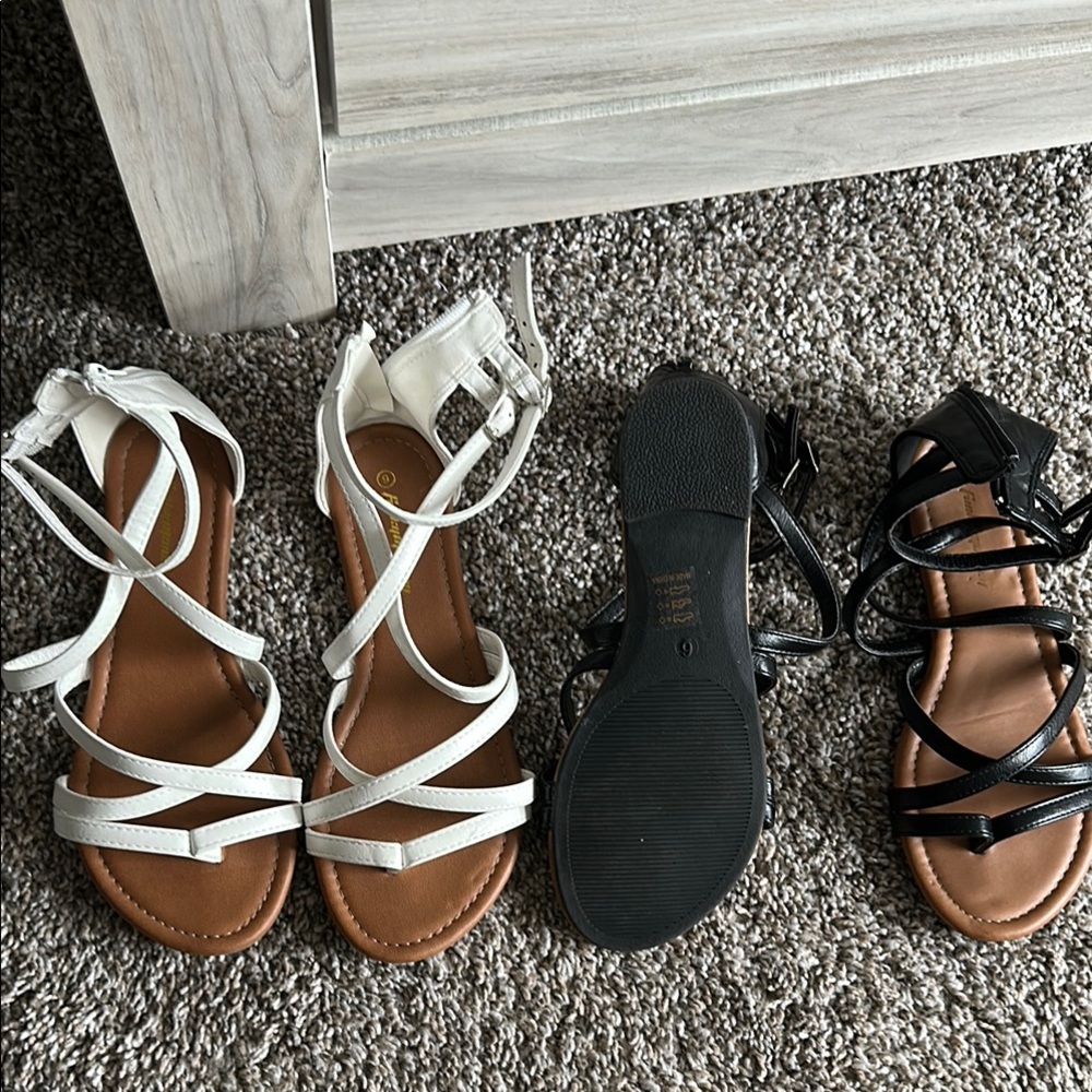 Kids White and Black Strappy Sandals